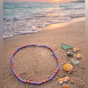Purple and coral pink Beaded Necklace. Y2K beach vibes.
